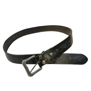 Unisex Genuine BELTISCOOL Black Genuine Leather Belt Embossed Floral Pattern 36